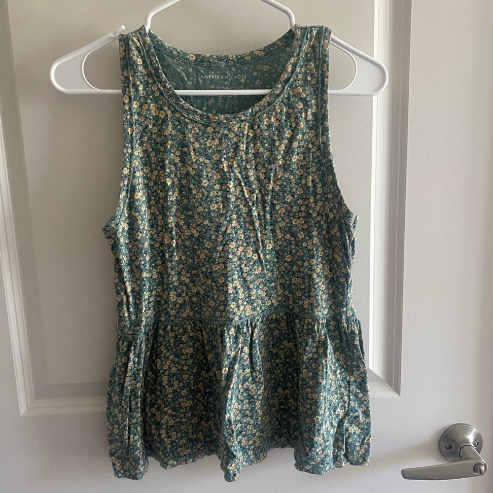 American Eagle Outfitters Floral Tank Top - Green and Cream